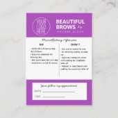 Carte De Visite Eyebrow Microblading Aftercare Quoi attendre Appt (Devant)