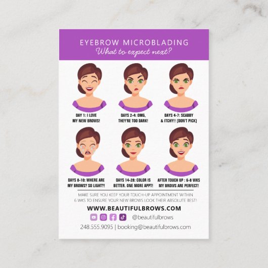 Carte De Visite Eyebrow Microblading Aftercare Quoi attendre Appt (Dos)