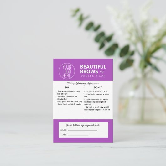 Carte De Visite Eyebrow Microblading Aftercare Quoi attendre Appt (Debout devant)