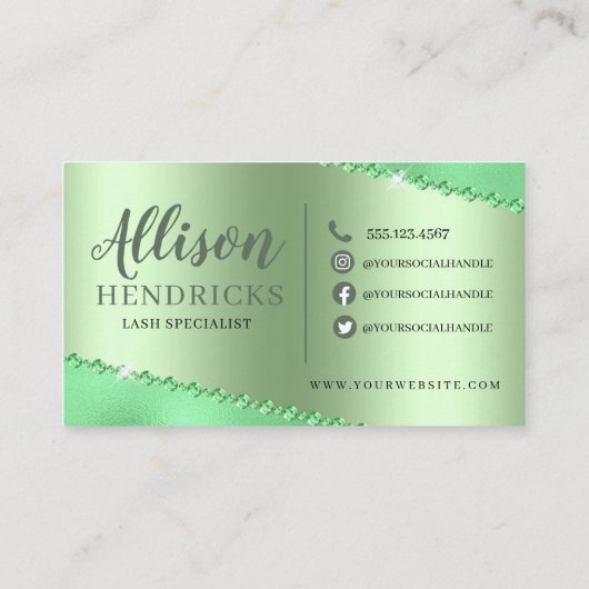 Carte De Visite Eyelash à Parties scintillant verte (Dos)