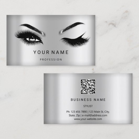 Carte De Visite Eyelash Brosses Microblade Cheveux QR CODE Logo Ar (Devant / Derrière)