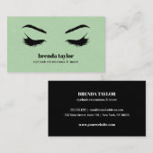 Carte De Visite Eyelash Browbar chic en cuir vert professionnel (Devant / Derrière)