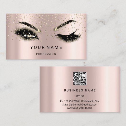 Carte De Visite Eyelash Brows Microblade. Logo CODE QR Confetti (Devant / Derrière)