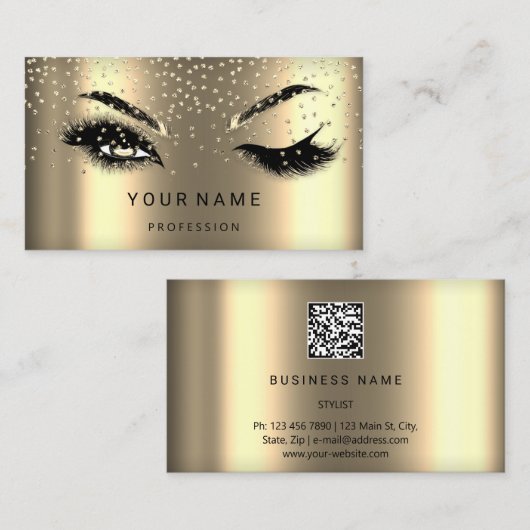 Carte De Visite Eyelash Brows Microblade. Logo QR CODE Faux Gold (Devant / Derrière)