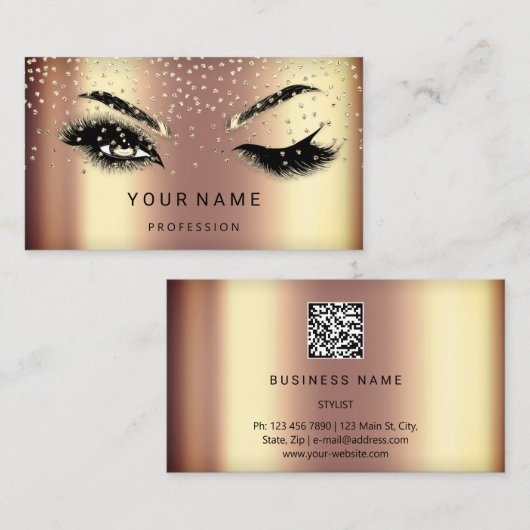 Carte De Visite Eyelash Brows Microblade. Logo QR CODE Faux Gold (Devant / Derrière)