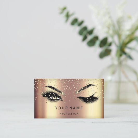Carte De Visite Eyelash Brows Microblade. Logo QR CODE Faux Gold (Debout devant)