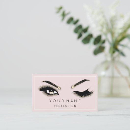 Carte De Visite Eyelash Brows Microblade QRCODE rose encadré (Debout devant)
