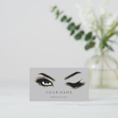 Carte De Visite Eyelash Brows Microbling QRCODE Logo Gold Grey (Debout devant)