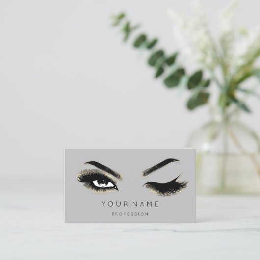 Carte De Visite Eyelash Brows Microbling QRCODE Logo Gold Grey (Debout devant)