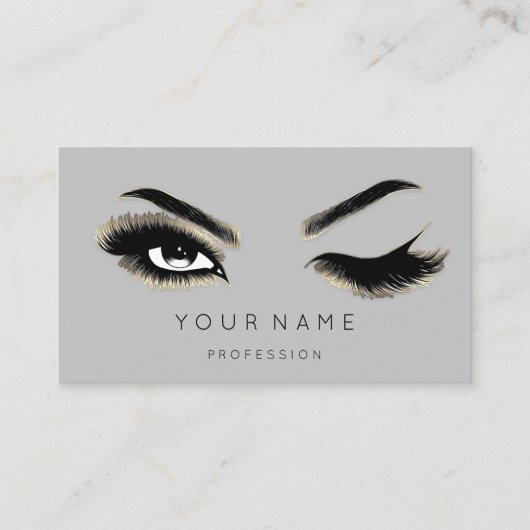 Carte De Visite Eyelash Brows Microbling QRCODE Logo Gold Grey (Devant)