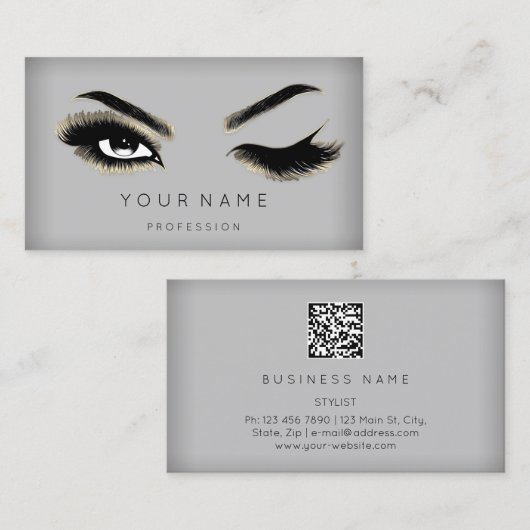 Carte De Visite Eyelash Brows Microbling QRCODE Logo Or Moderne (Devant / Derrière)
