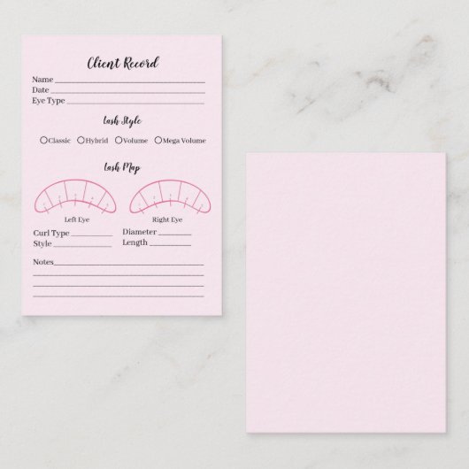 Carte De Visite Eyelash client d'extension Formulaire d'enregistre (Devant / Derrière)