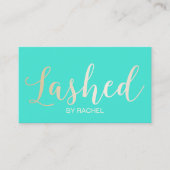 Carte De Visite Eyelash Extension Gold Script Moderne Turquoise (Devant)