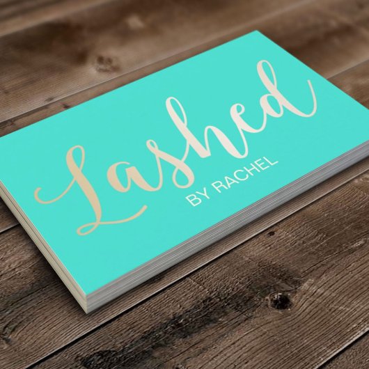 Carte De Visite Eyelash Extension Gold Script Moderne Turquoise