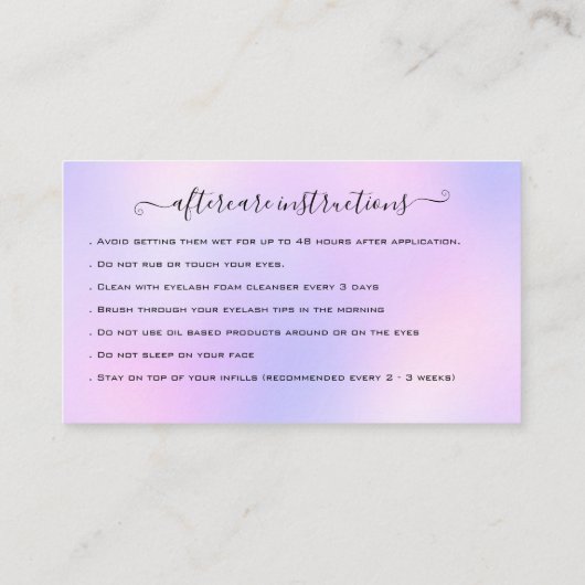 Carte De Visite Eyelash Extension Parties scintillant d'instructio (Dos)