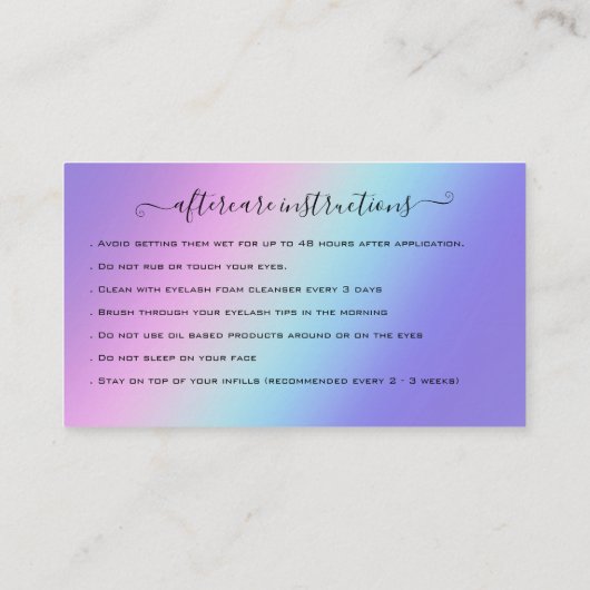 Carte De Visite Eyelash Extension Parties scintillant d'instructio (Dos)