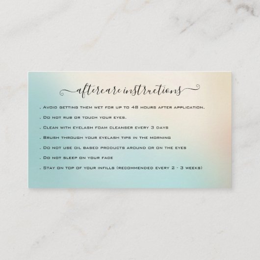 Carte De Visite Eyelash Extension Parties scintillant d'instructio (Dos)