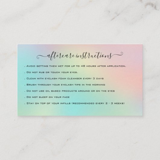 Carte De Visite Eyelash Extension Parties scintillant d'instructio (Dos)