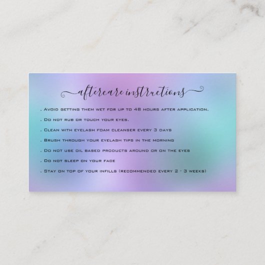 Carte De Visite Eyelash Extension Parties scintillant d'instructio (Dos)
