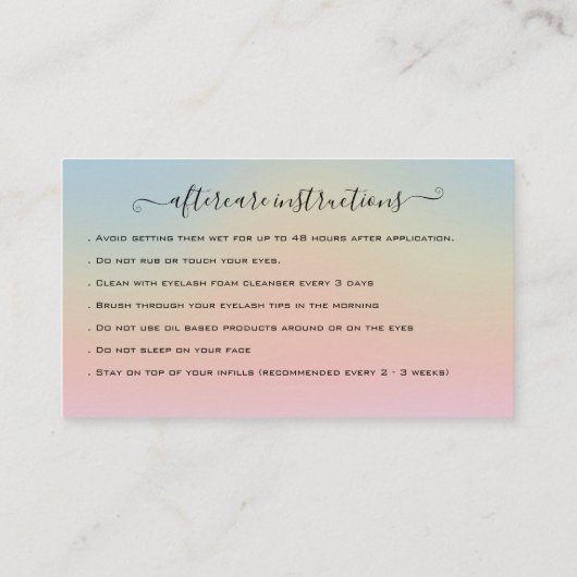 Carte De Visite Eyelash Extension Parties scintillant d'instructio (Dos)