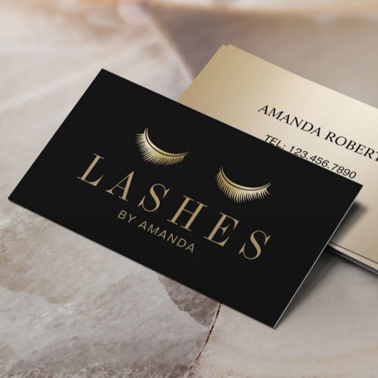 Carte De Visite Eyelash Extension Salon moderne Black Gold