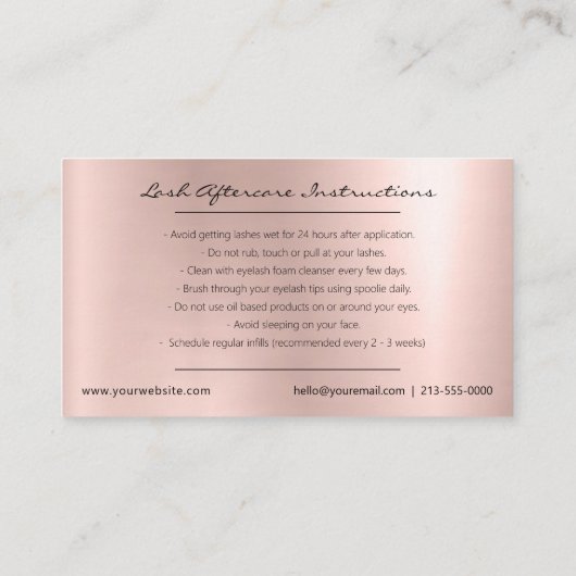 Carte De Visite Eyelash Extensions Après soins Glam Lashes (Dos)