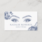 Carte De Visite Eyelash Extensions Elegant Bleu Botanique Salon (Devant)