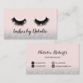 Carte De Visite Eyelash Extensions Lash Salon rose et argent Ombre (Devant / Derrière)