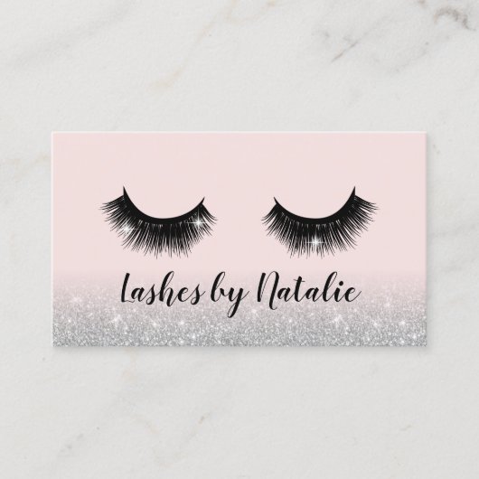 Carte De Visite Eyelash Extensions Lash Salon rose et argent Ombre (Devant)