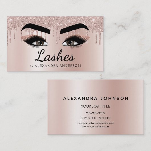 Carte De Visite Eyelash Extensions Lashes Parties scintillant Rose (Devant / Derrière)