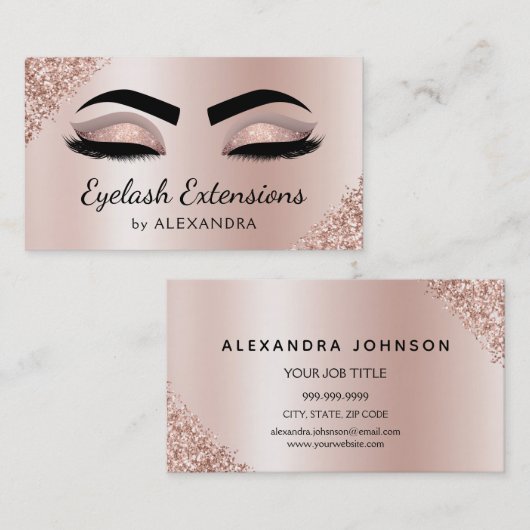 Carte De Visite Eyelash Extensions Lashes Parties scintillant Rose (Devant / Derrière)