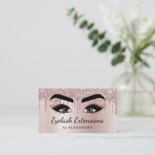 Carte De Visite Eyelash Extensions Lashes Parties scintillant Rose (Debout devant)