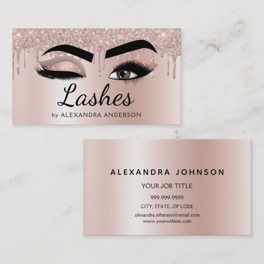 Carte De Visite Eyelash Extensions Lashes Parties scintillant Rose (Devant / Derrière)