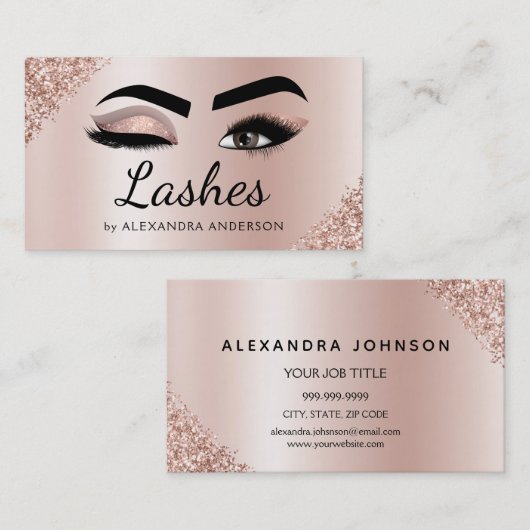 Carte De Visite Eyelash Extensions Lashes Parties scintillant Rose (Devant / Derrière)