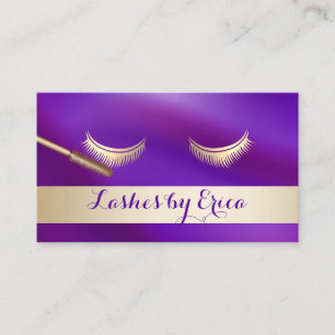 Carte De Visite Eyelash Extensions Maquillage Artiste Gold & Purpl