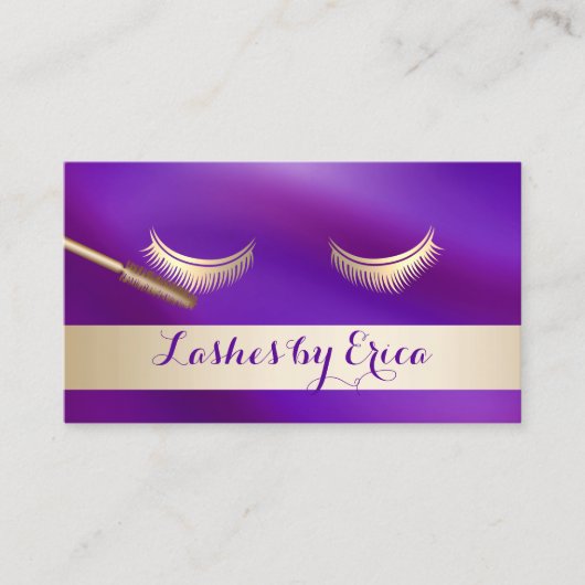 Carte De Visite Eyelash Extensions Maquillage Artiste Gold & Purpl (Devant)