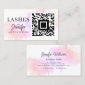 Carte De Visite Eyelash Extensions QR Code Aquarelle Rose Or (Devant / Derrière)