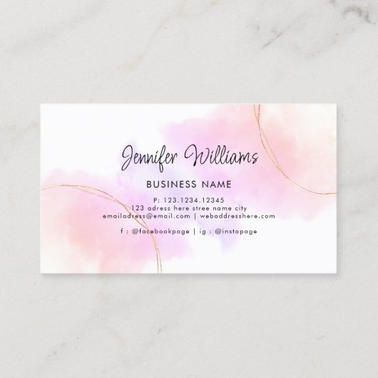 Carte De Visite Eyelash Extensions QR Code Aquarelle Rose Or (Dos)