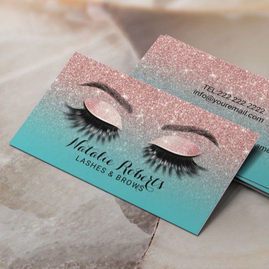 Carte De Visite Eyelash Extensions Rose Gold & Turquoise Parties s