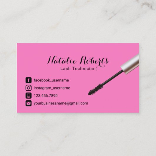 Carte De Visite Eyelash Extensions Salon de Beauté Rose Lashed (Dos)