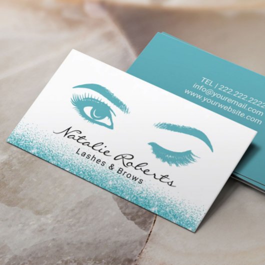 Carte De Visite Eyelash Extensions Wink Eye Turquoise Parties scin