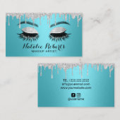 Carte De Visite Eyelash Makeup Artiste Turquoise & Silver Salon (Devant / Derrière)