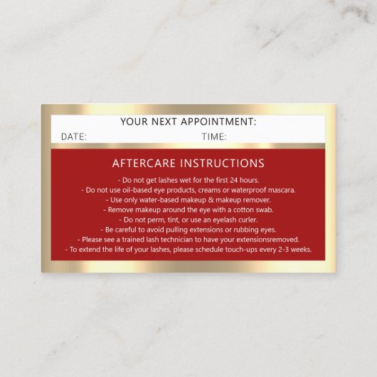 Carte De Visite Eyelash Microblade QR CODE Aftercare Red Gold (Dos)