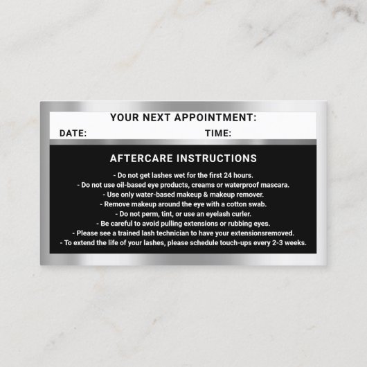 Carte De Visite Eyelash Microblade QRCODE Aftercare BlackWhiteGrey (Dos)