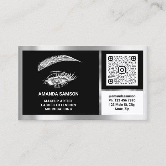 Carte De Visite Eyelash Microblade QRCODE Aftercare BlackWhiteGrey (Devant)