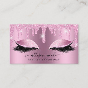 Carte De Visite Eyelash Parties scintillant rose goutte métallique