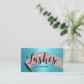 Carte De Visite Eyelash Salon Rose Gold Brush Stroke Turquoise (Debout devant)