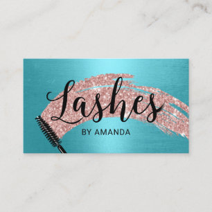 Carte De Visite Eyelash Salon Rose Gold Brush Stroke Turquoise