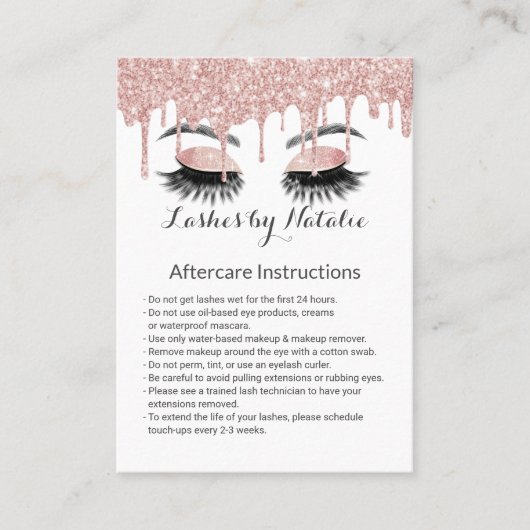 Carte De Visite Eyelash Salon Rose Gold Drift Instruction de suivi (Devant)