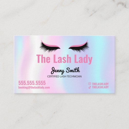Carte De Visite EyeLash Tech Lash Salon de beauté Pastel Rainbow (Devant)